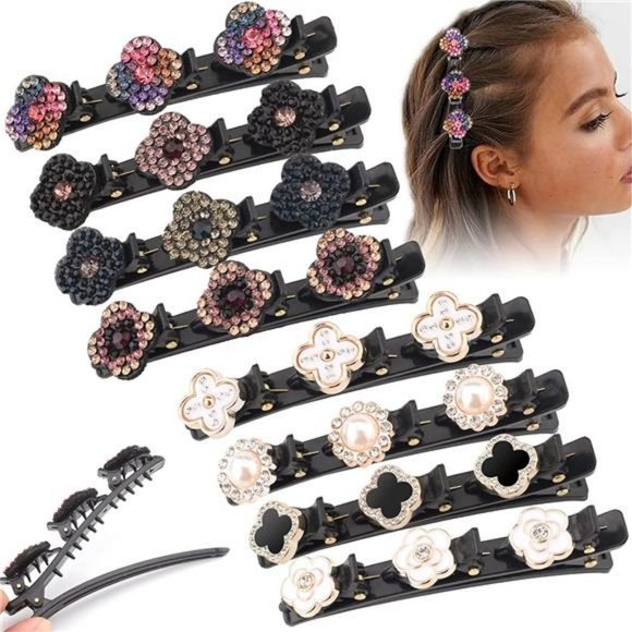 8PCS Braided Hair Clips Sparkling Crystal with Rhinestones for Women and Girls - Picture 1 of 6